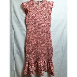 FASHION Brand Ditsy Floral Bodycon Smocked Dress Sz S Ruffle Hem Flutter Sleeve